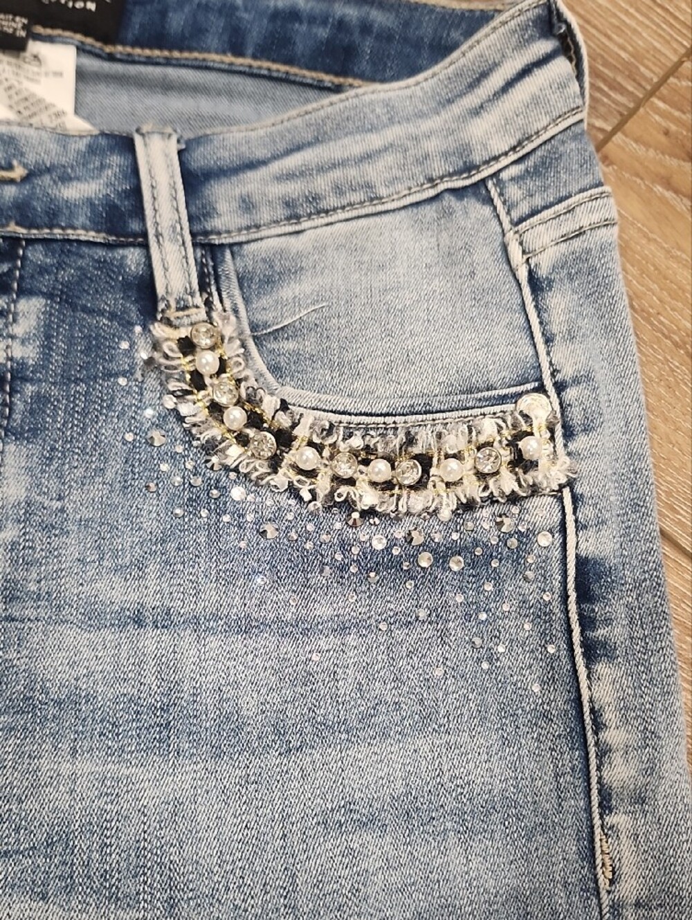 Frank Lyman Design Light Jeweled Sparkle Skinny Jeans Party High Waist Designer - Picture 4 of 9